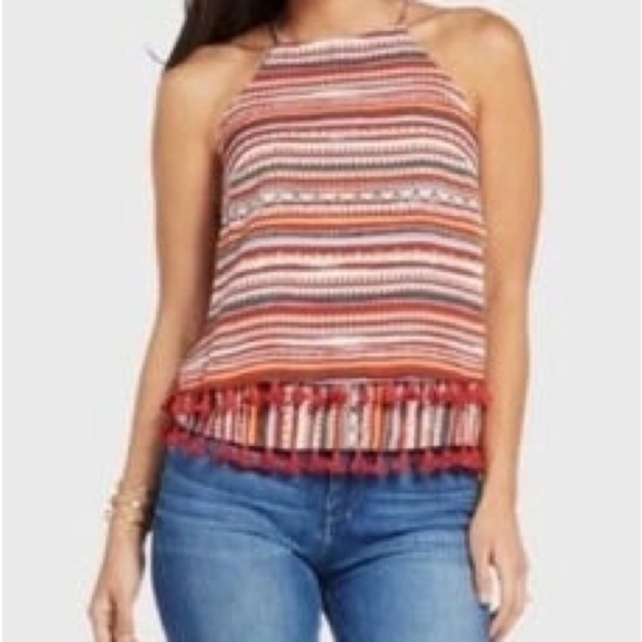 Anthropologie Sunday in Brooklyn Desert Striped Tassel Tank Evereve Rust Size XS - Picture 6 of 7